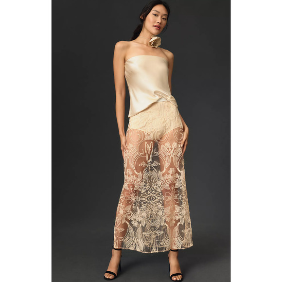 2 for $120 Anthropologie Sheer Embroidered Skirt - New Medium - Picture 1 of 4